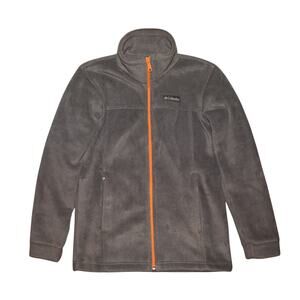 COLUMBIA $60 Softshell Fleece Jacket Front Zip Gray w/ Orange Trim Boy's M‎